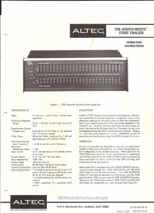 altec 729a owners manual