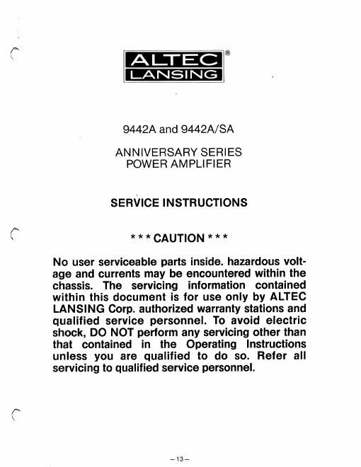altec 9442a poweramp service manual