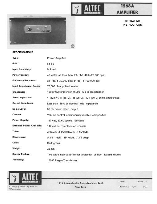 altec man 1568 a owners manual