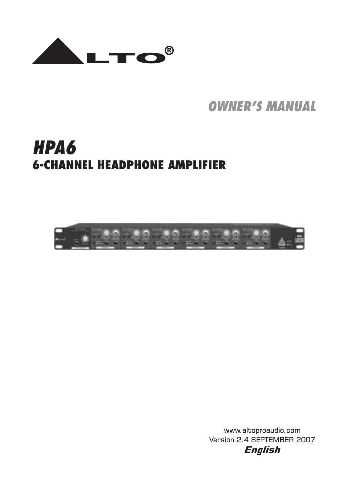 alto hpa 6 owners manual