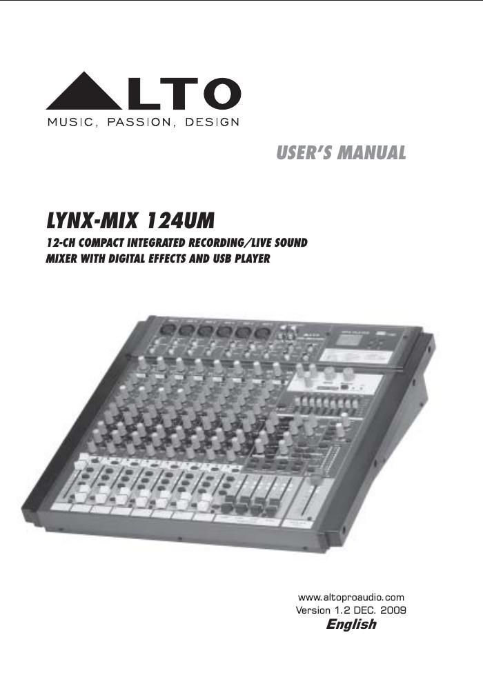 alto lynx mix124 um users manual