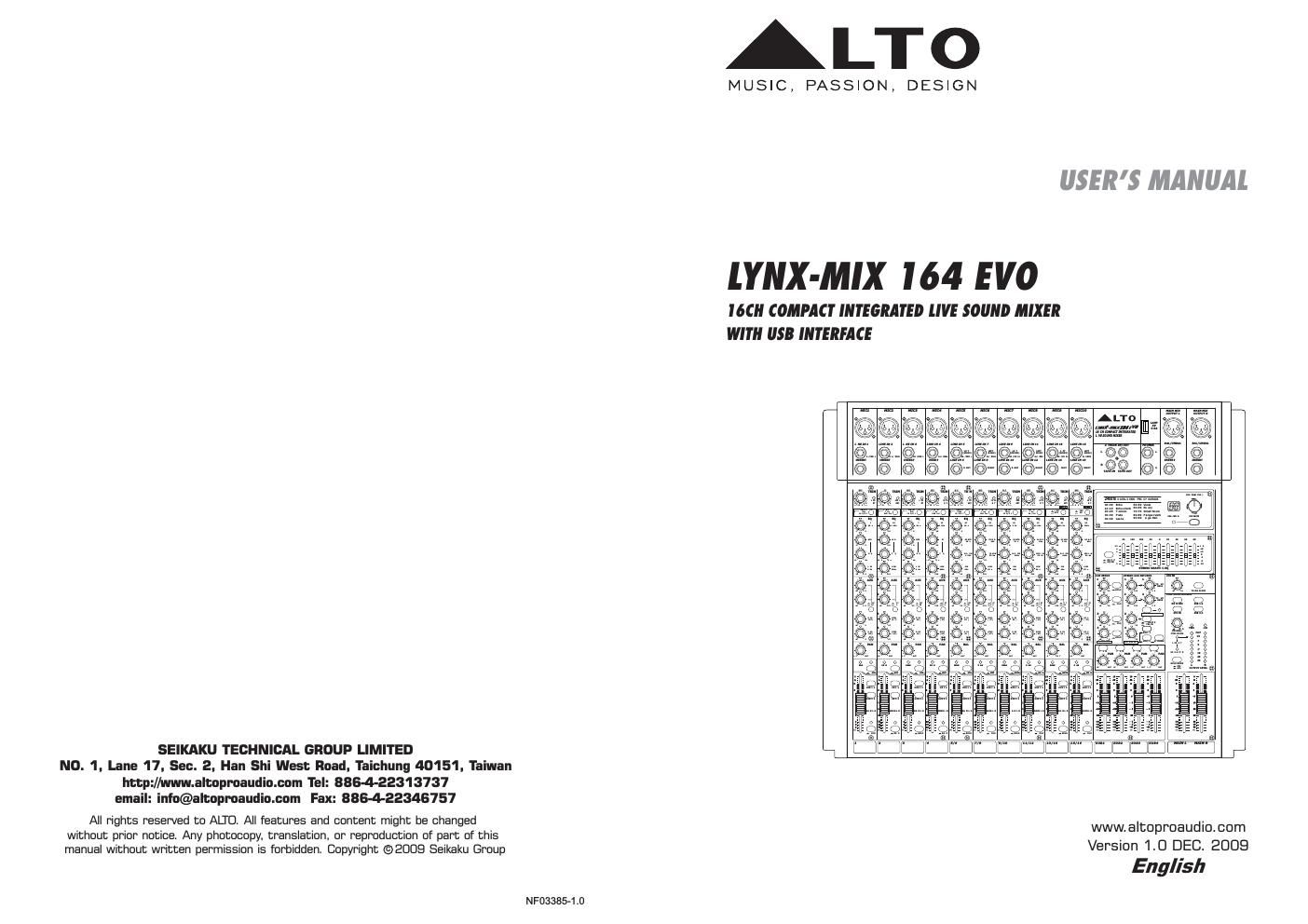 alto lynx mix164 evo users manual
