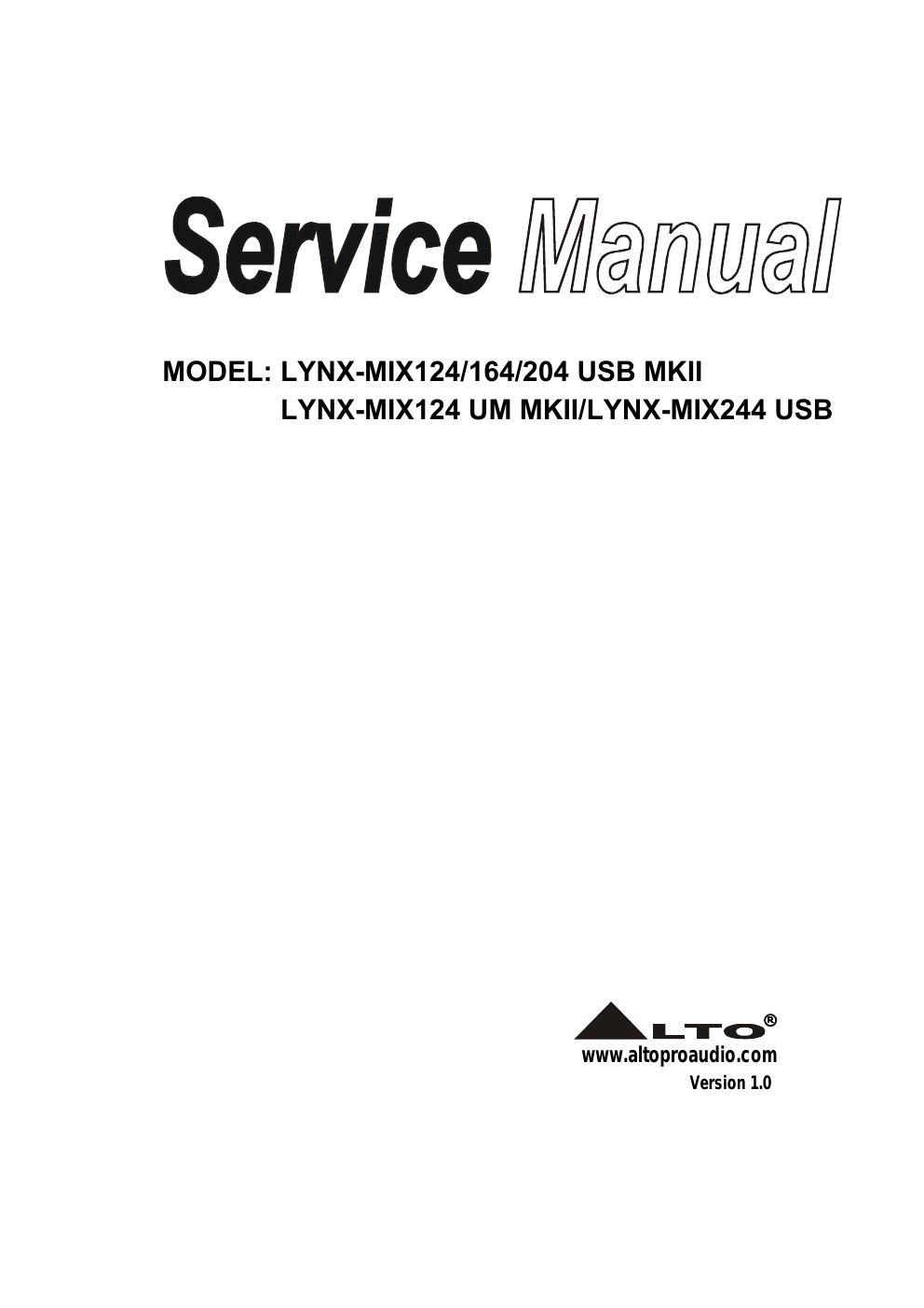 alto lynx mix204 usb mk2 service manual