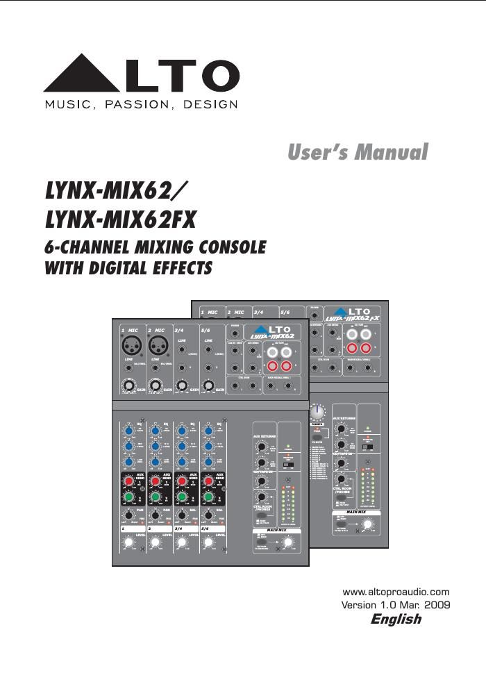 alto lynx mix62 fx users manual