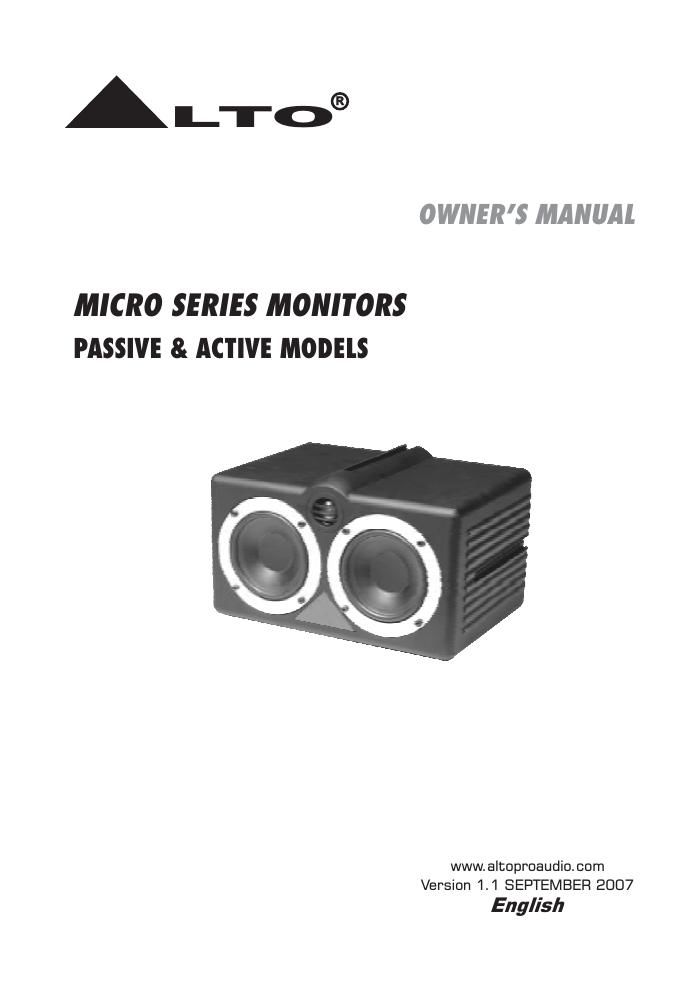 alto micro series monitors owners manual