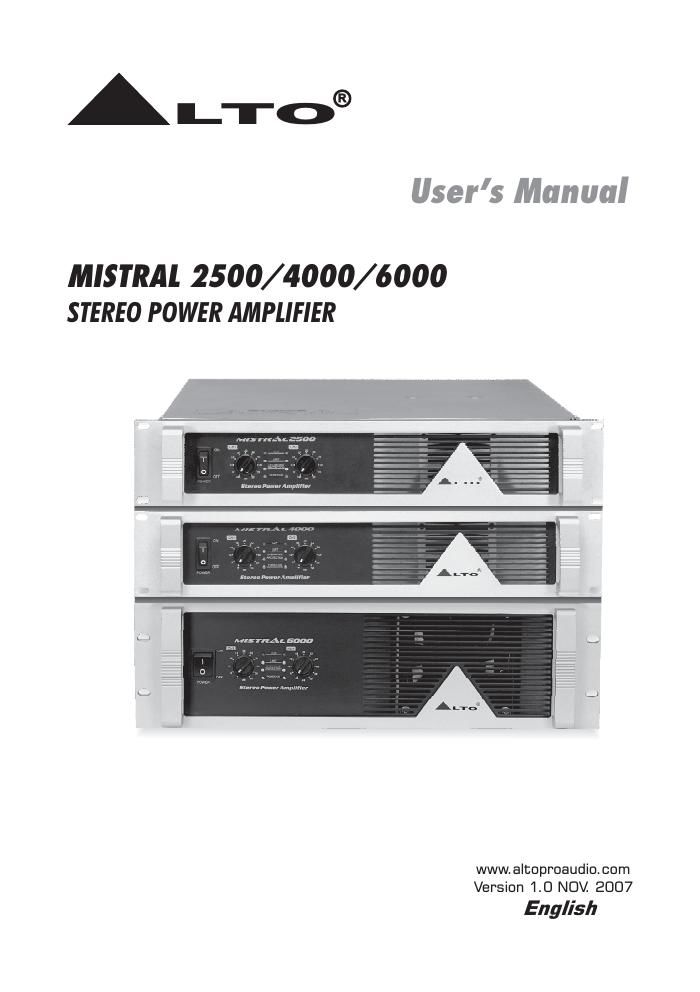 alto mistral 2500 users manual