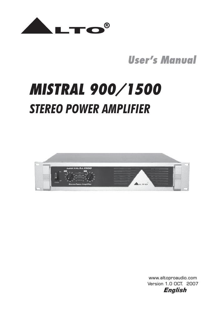 alto mistral 900 users manual