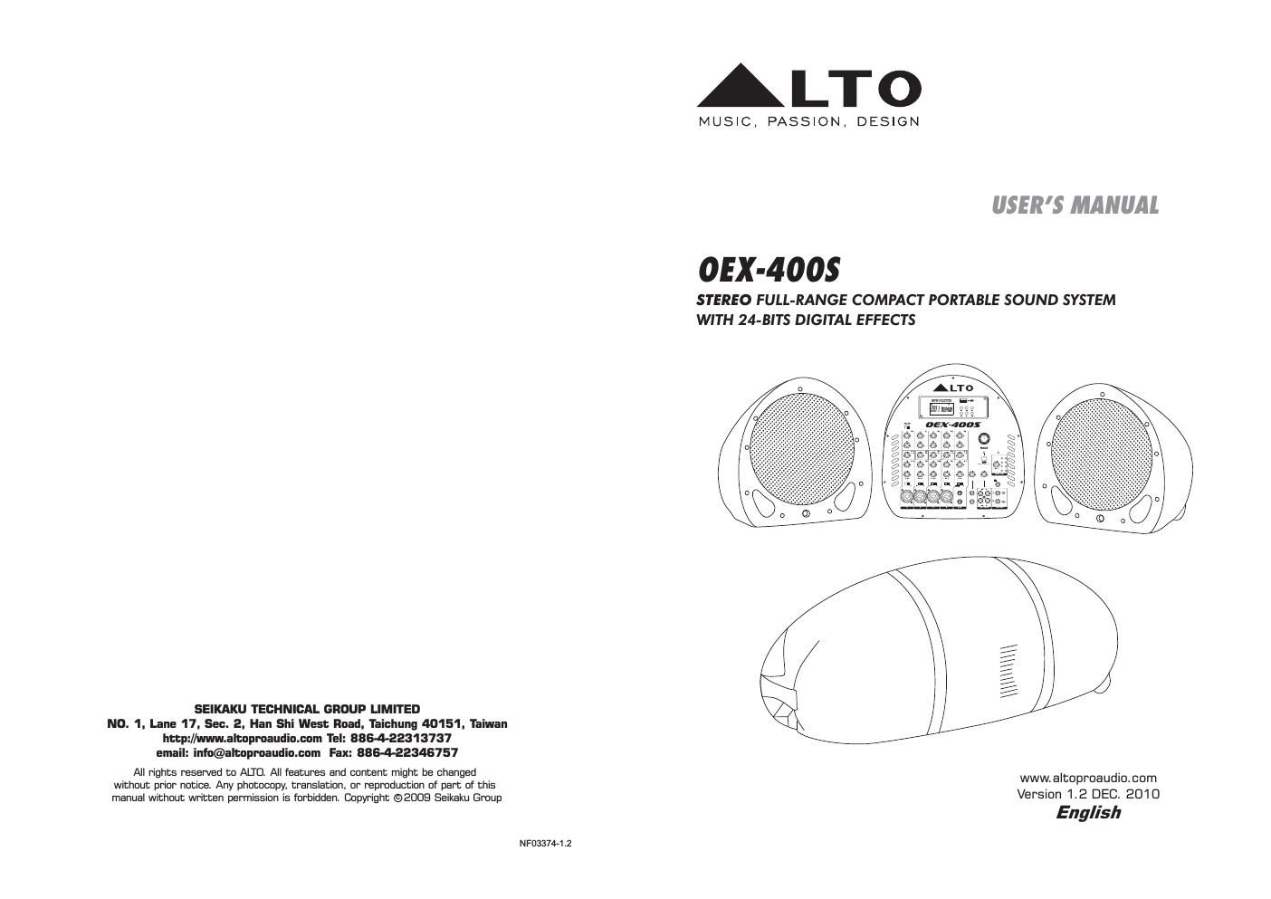 alto oex 400s users manual