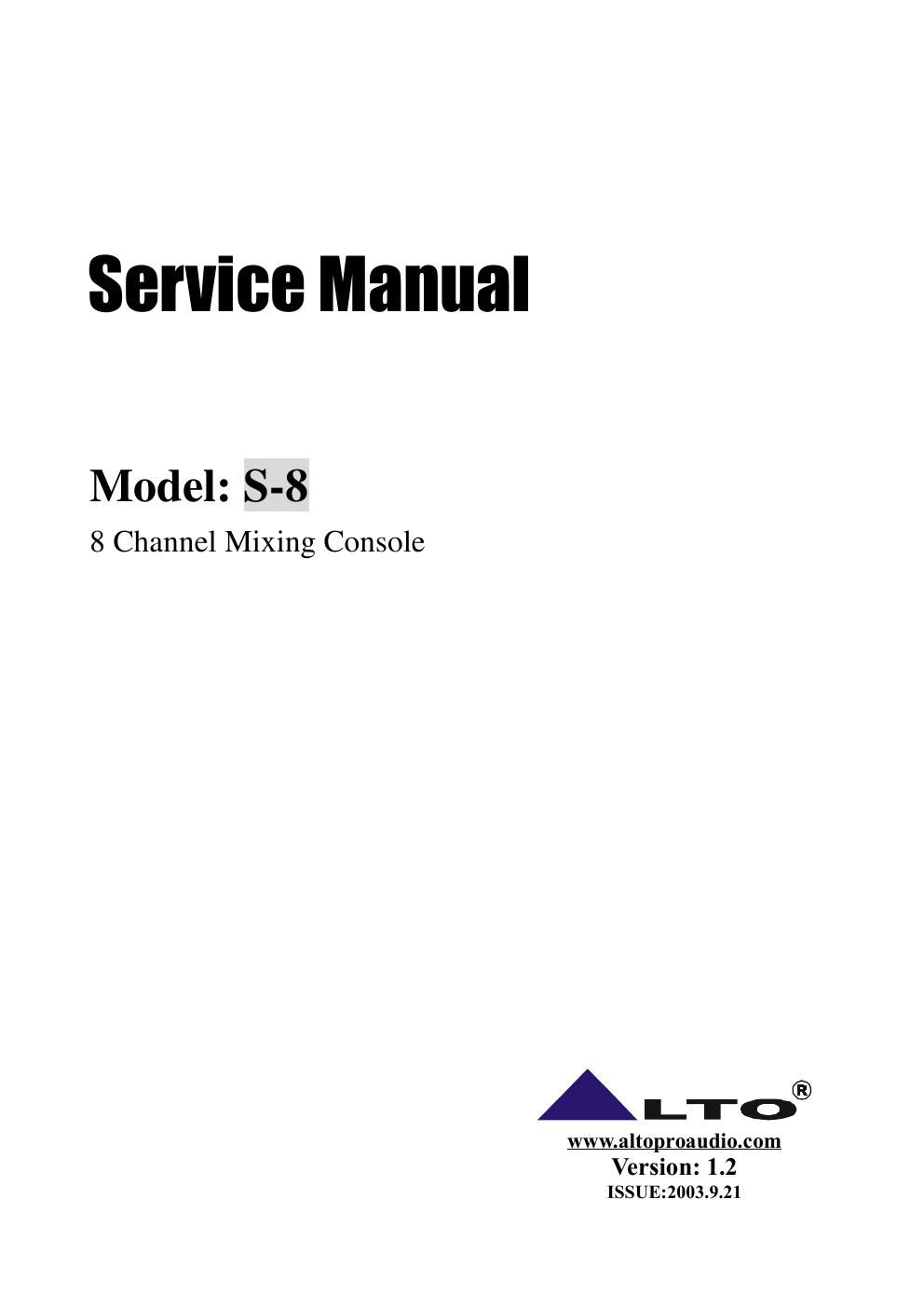 alto s 8 mixer service manual