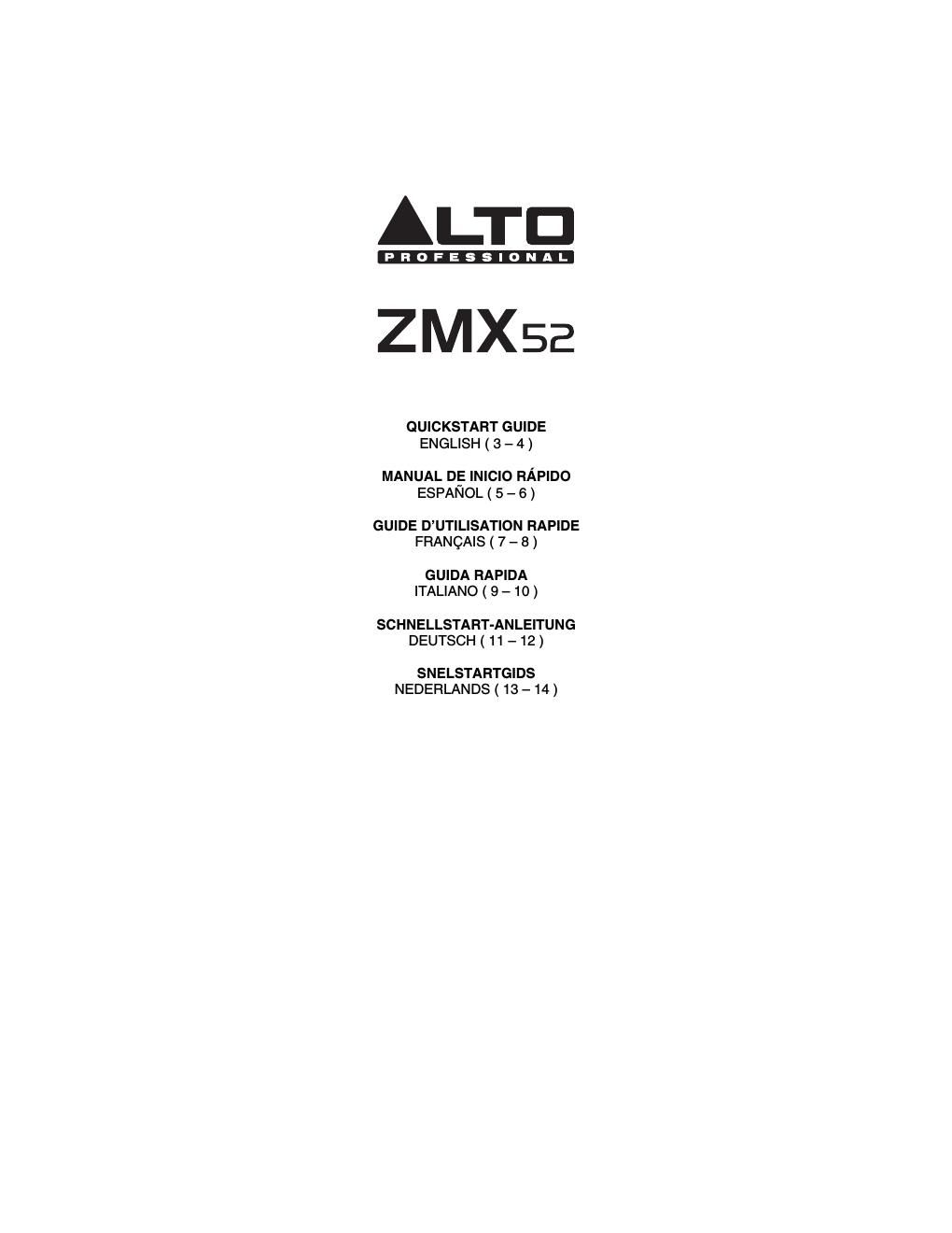 alto zmx 52 quickstart guide