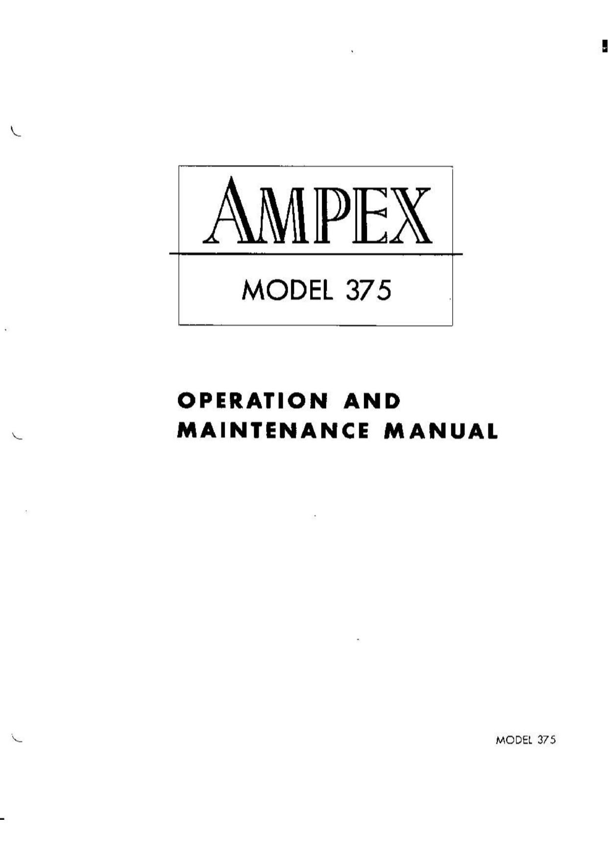 Ampex 375 Operation Maintenance