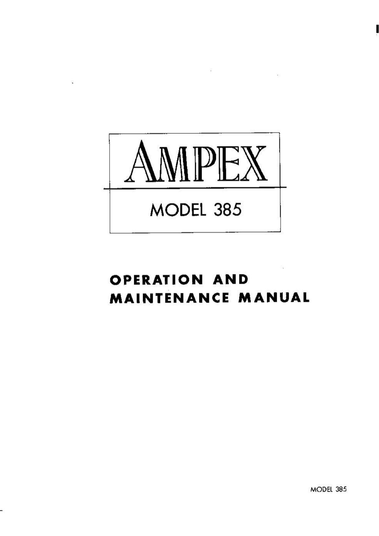Ampex 385 Operation Maintenance