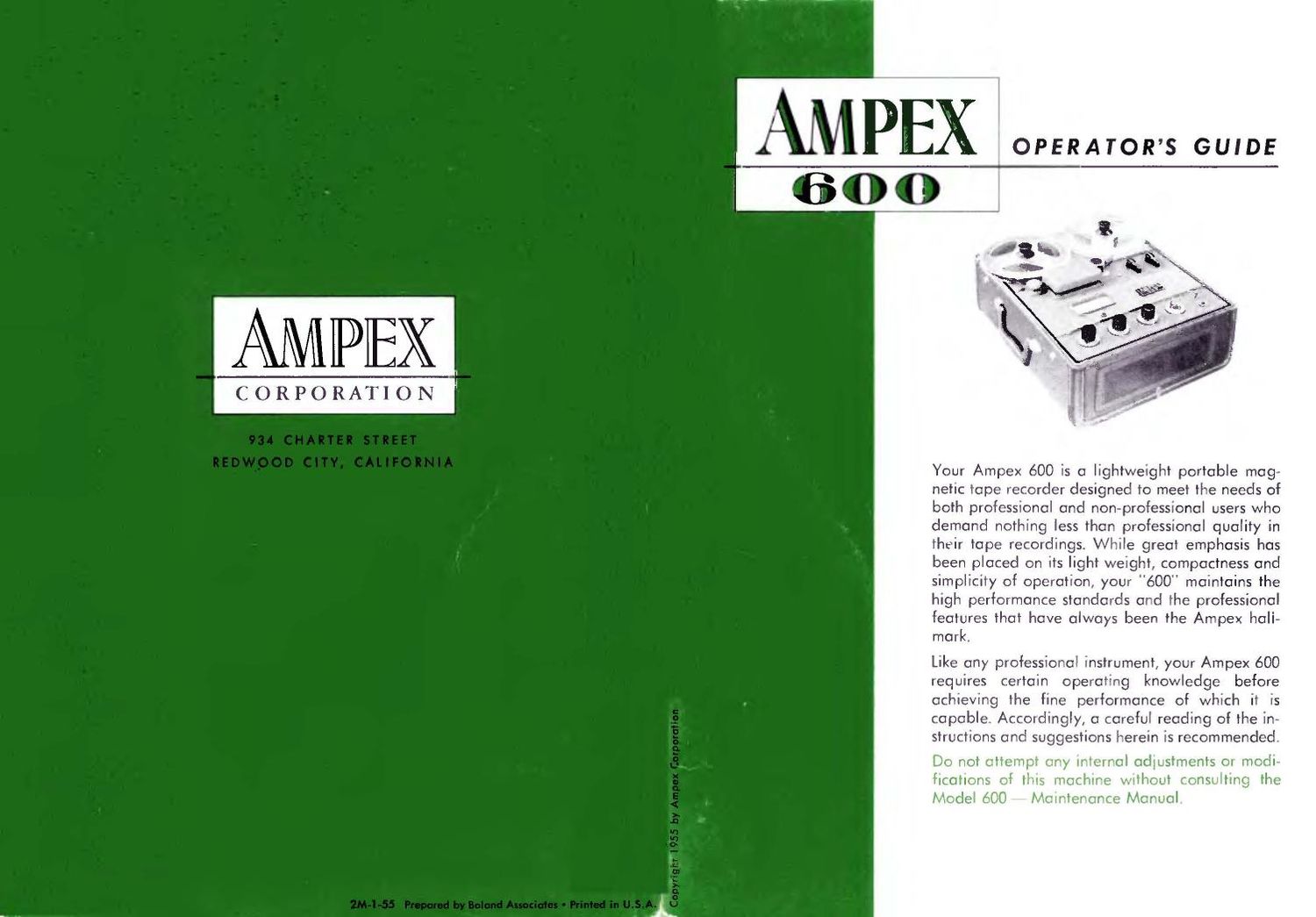 Ampex 600 Owners Manual