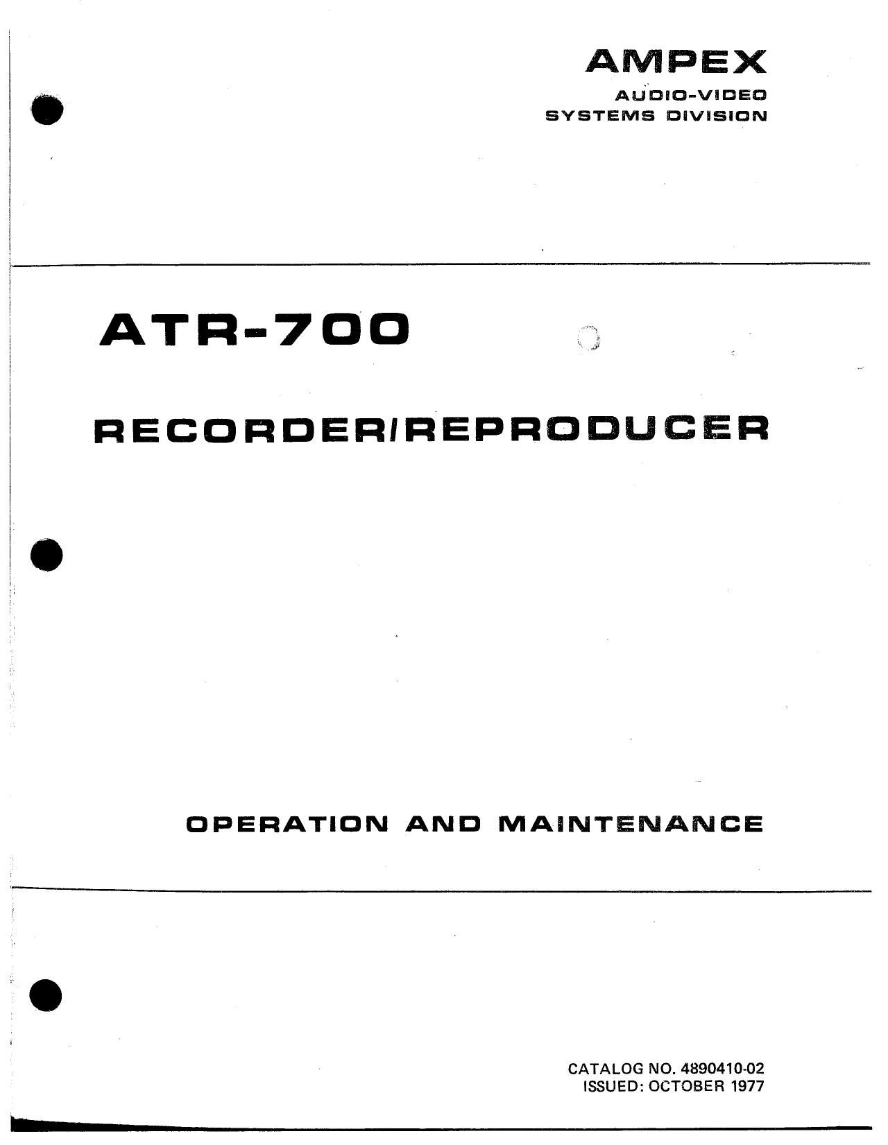 Ampex ATR 700 Service Manual