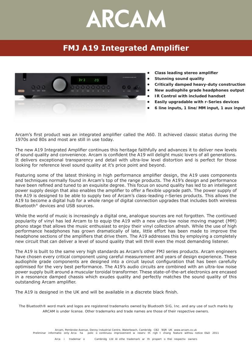 Arcam A19 Brochure