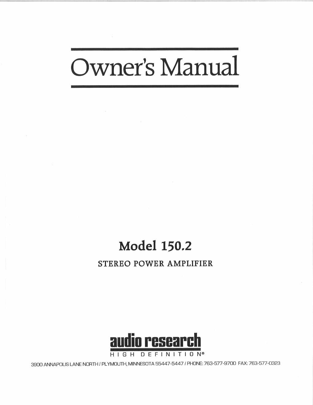 audio research 150 2 owners manual