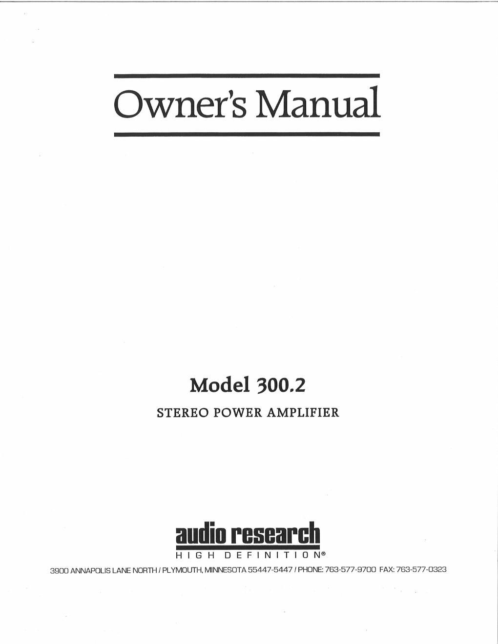 audio research 300 2 owners manual