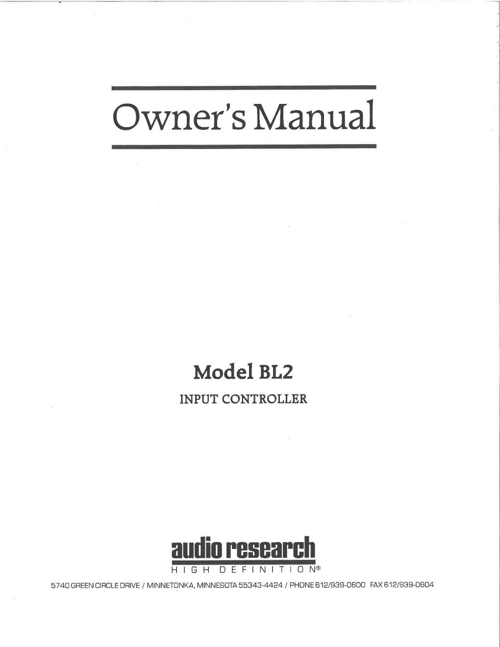 audio research bl 2 owners manual