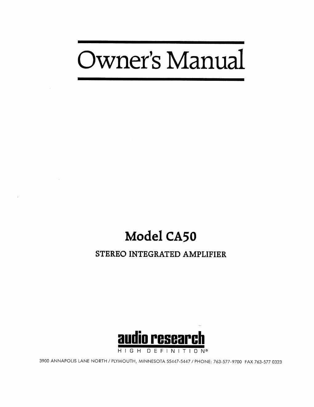 audio research ca50 owners manual