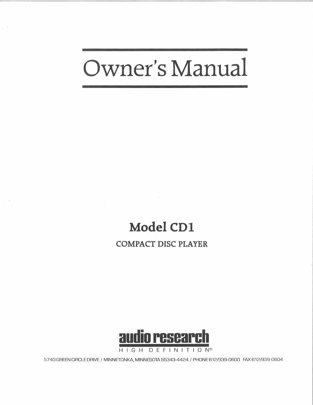 audio research cd 1 owners manual