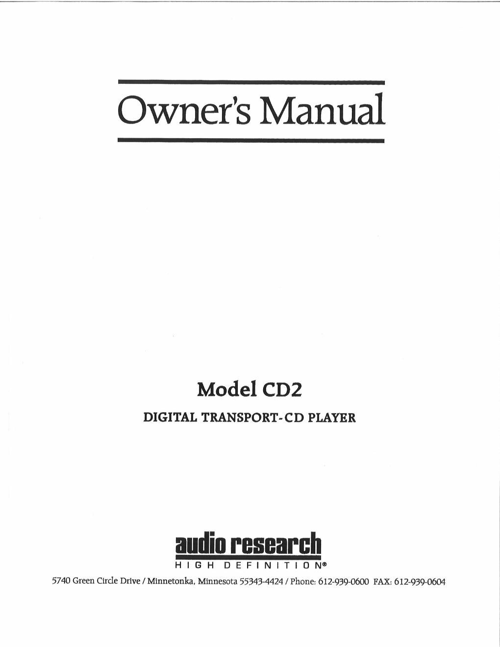 audio research cd 2 owners manual