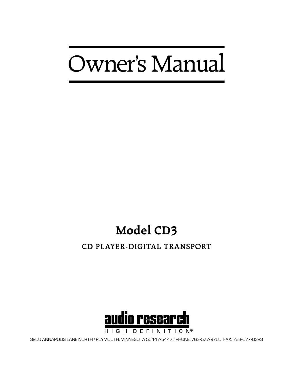 audio research cd 3 owners manual