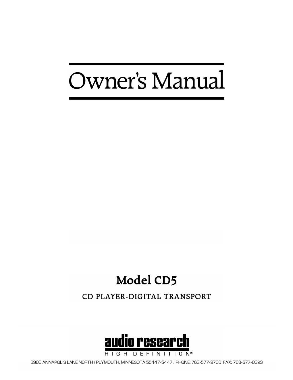 audio research cd 5 owners manual