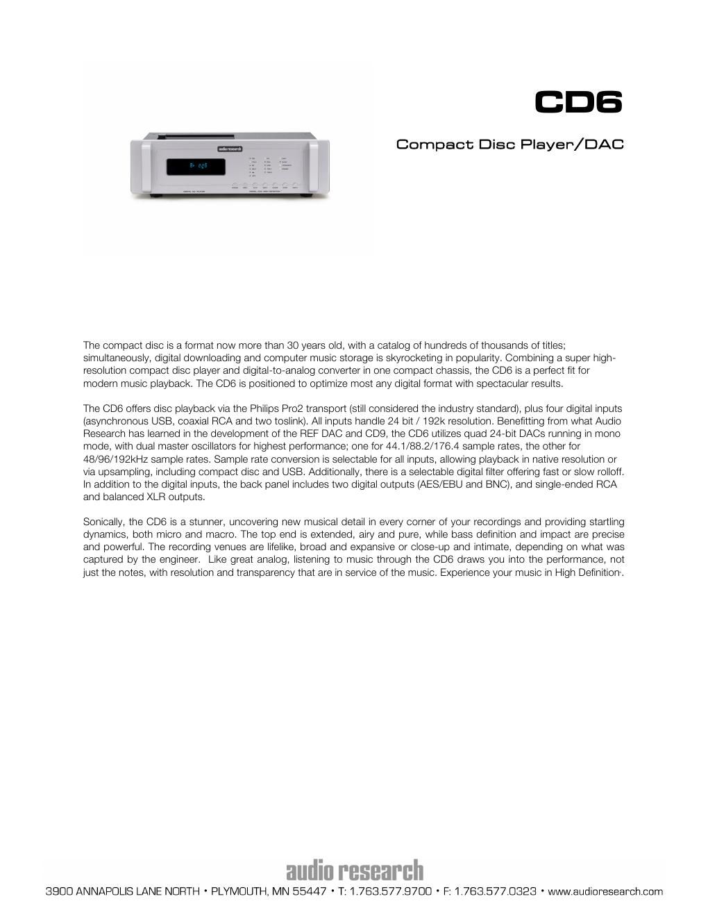 audio research cd 6 brochure