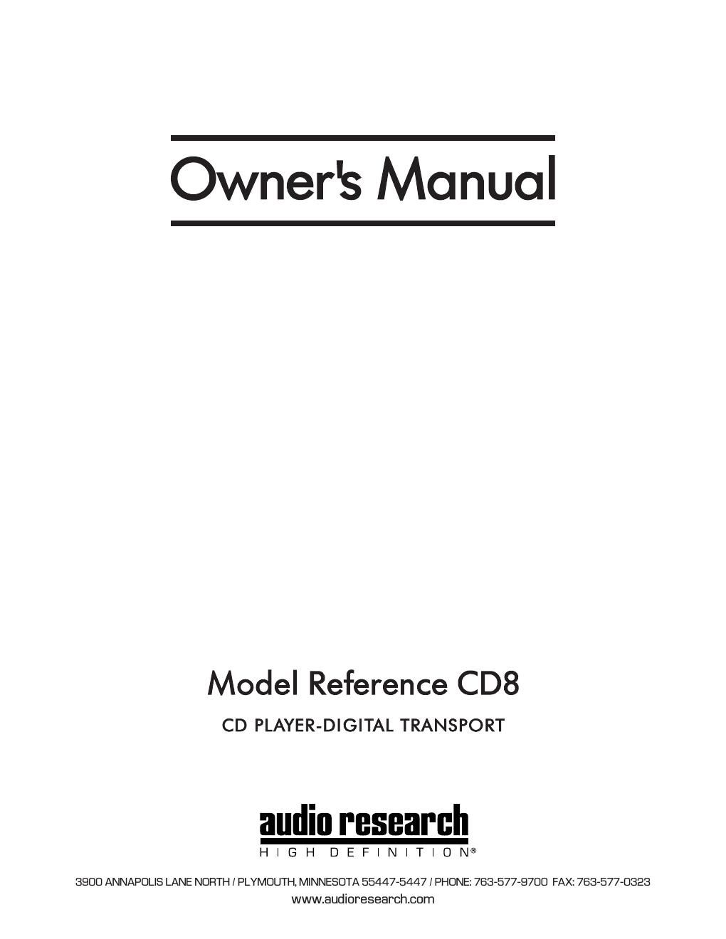 audio research cd 8 owners manual