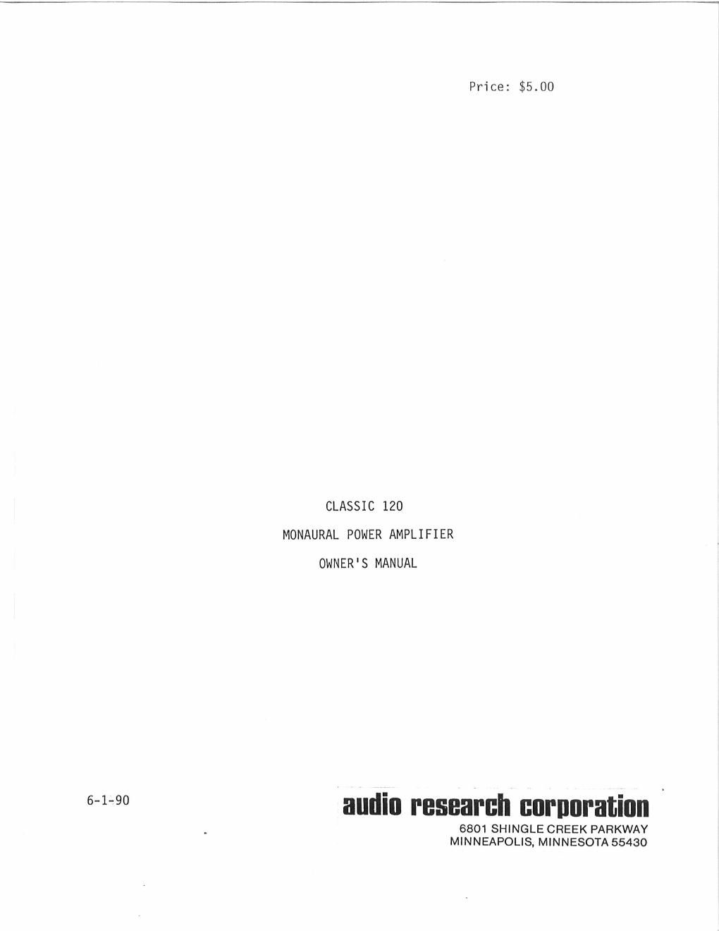 audio research cl 120 owners manual
