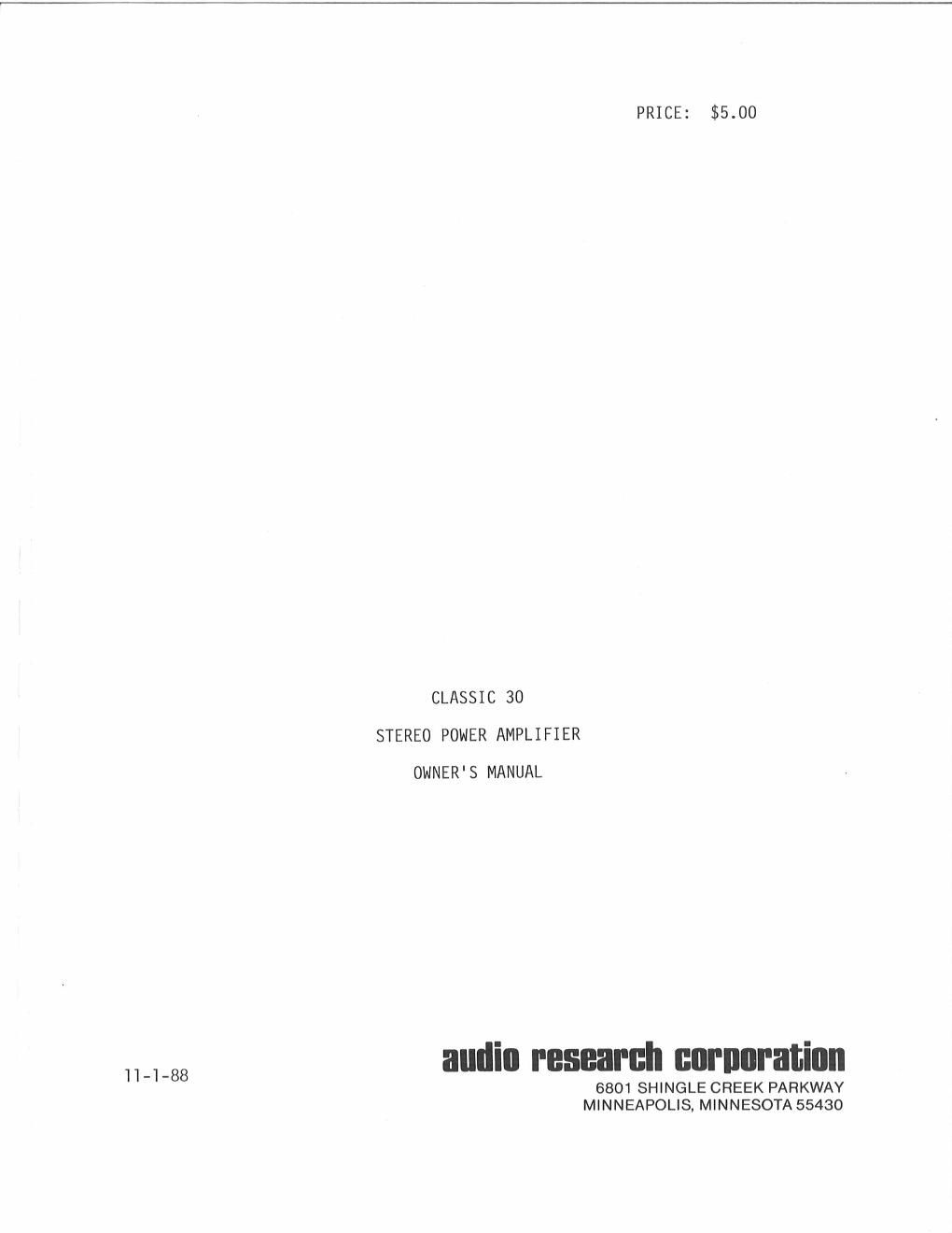 audio research cl 30 owners manual