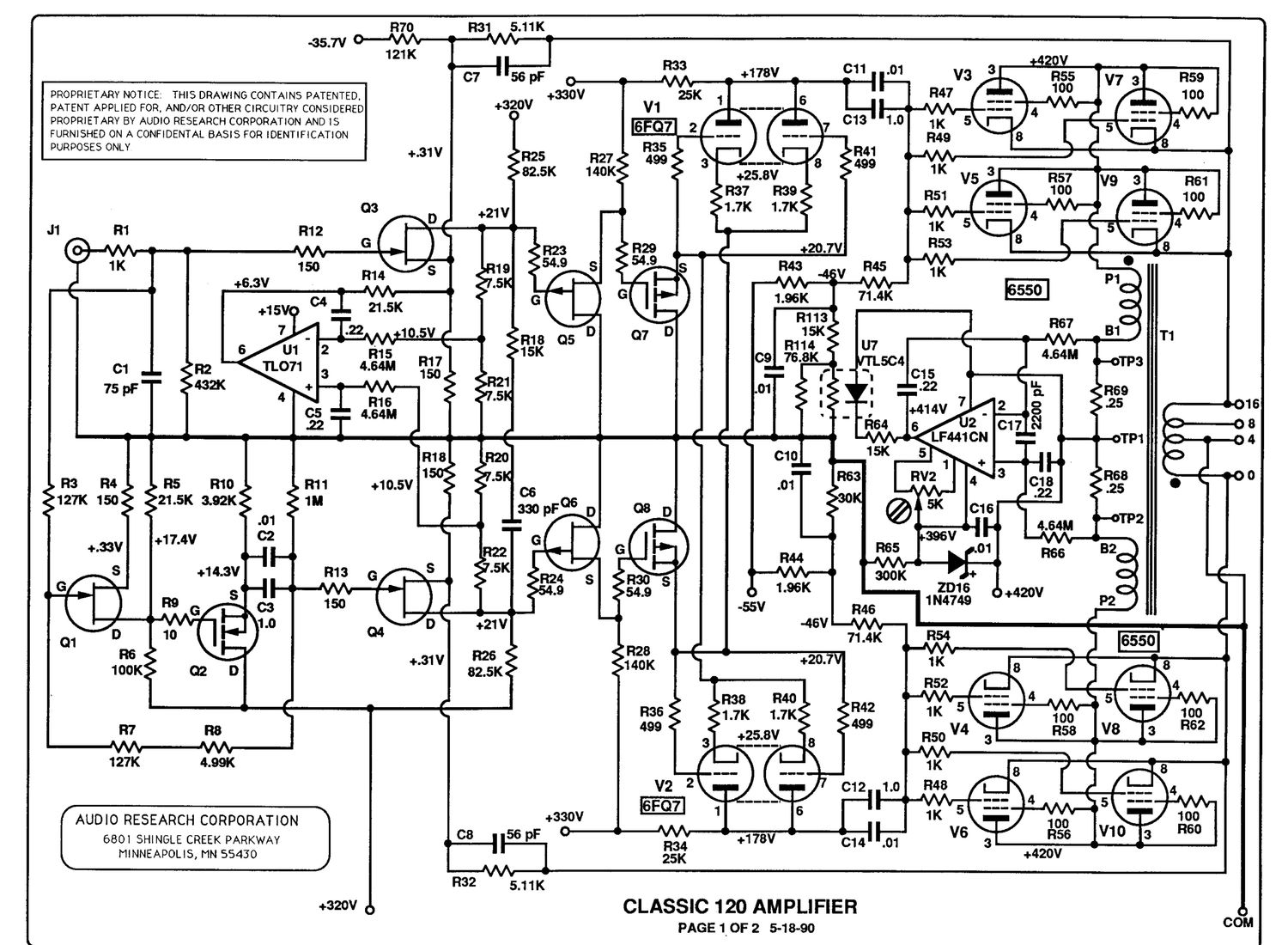 audio research classic 120 pwr schematic