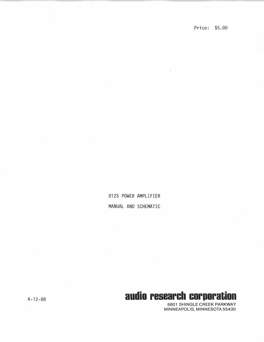 audio research d 125 owners manual