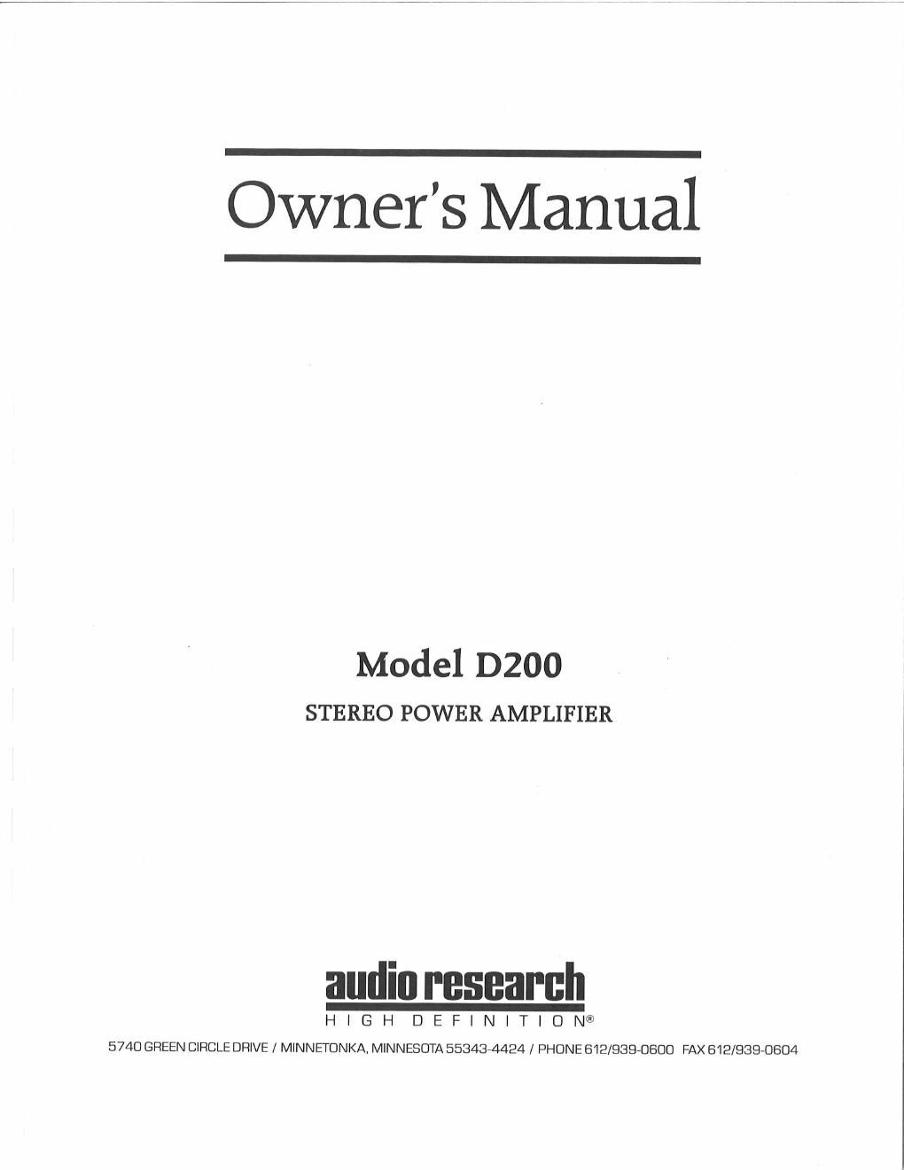 audio research d 200 owners manual