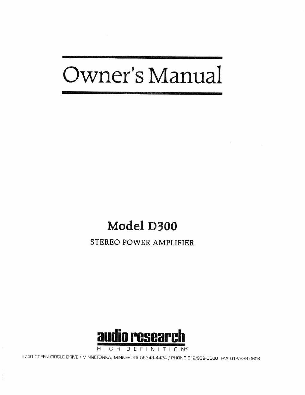 audio research d 300 owners manual