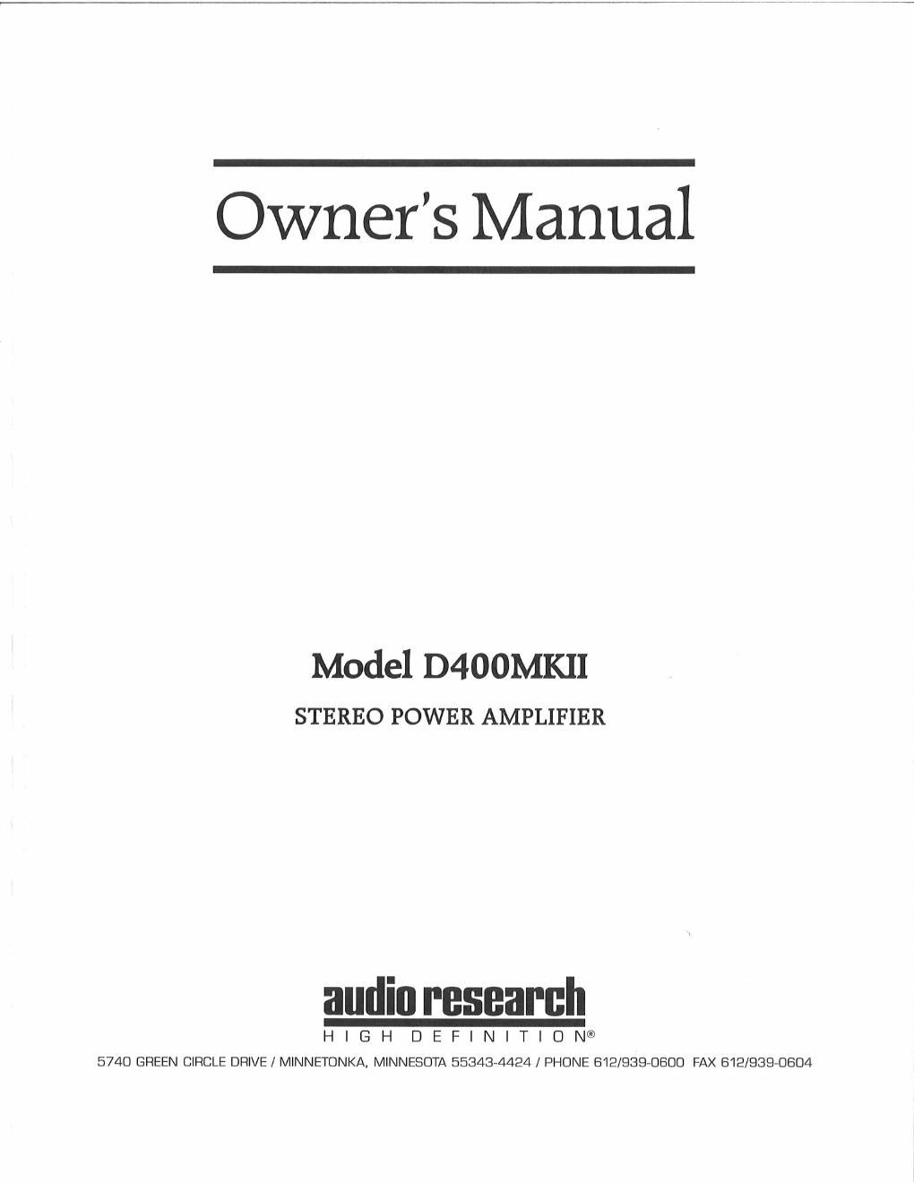 audio research d 400ii owners manual