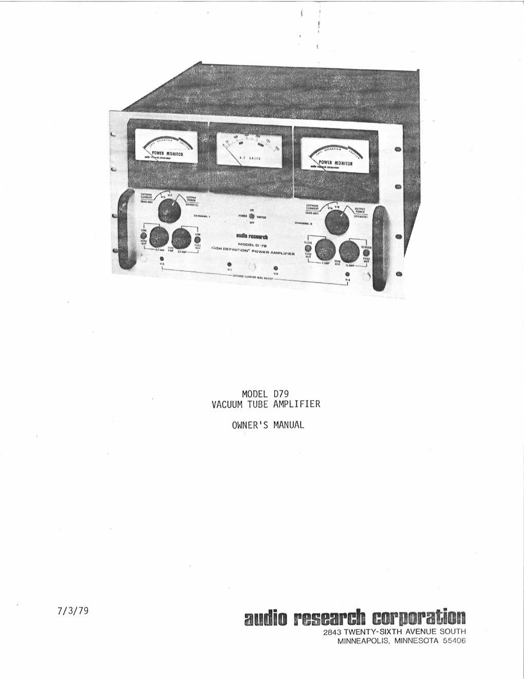 audio research d 79 owners manual