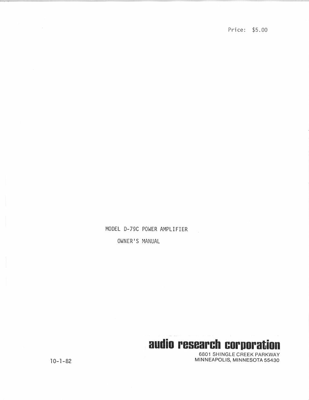 audio research d 79c owners manual