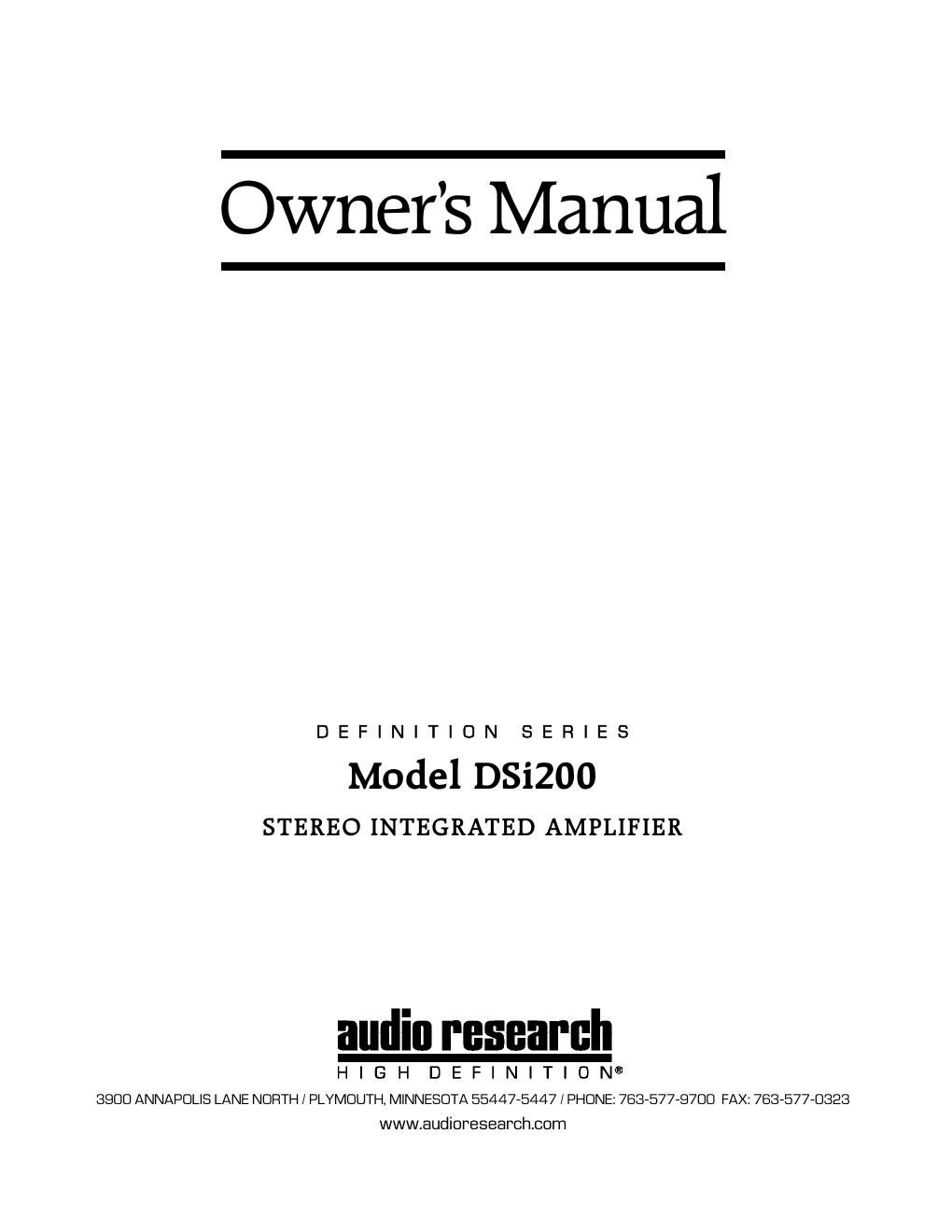 audio research ds i200 owners manual