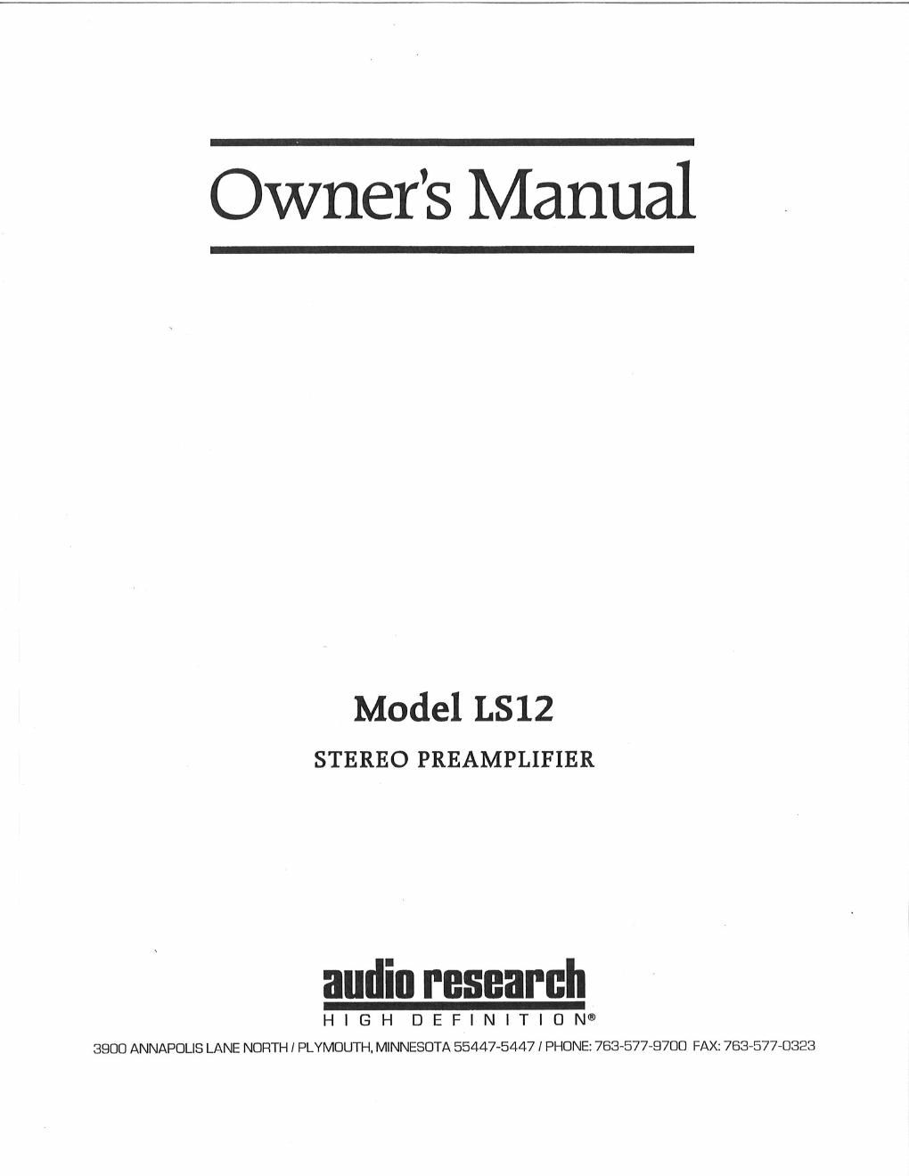audio research ls 12 owners manual