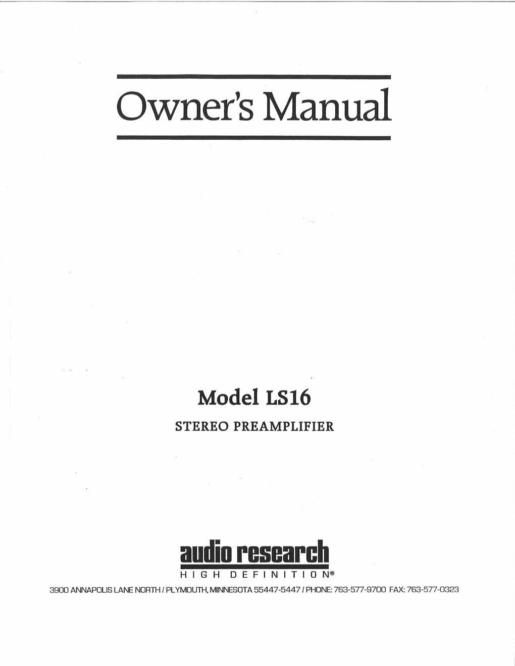 audio research ls 16 ls 16ii owners manual