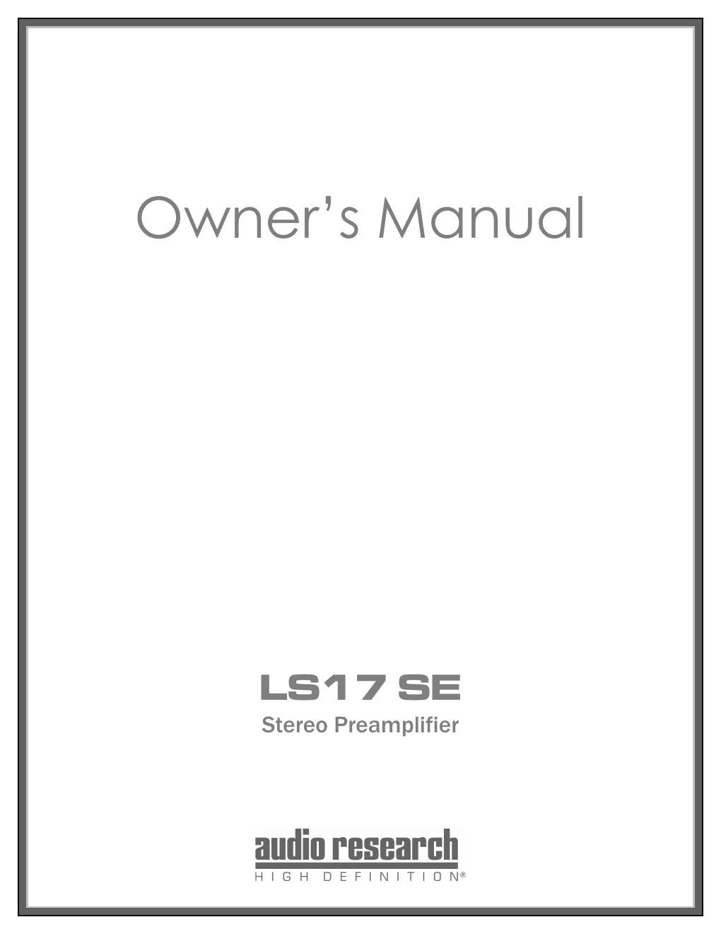 audio research ls 17se owners manual