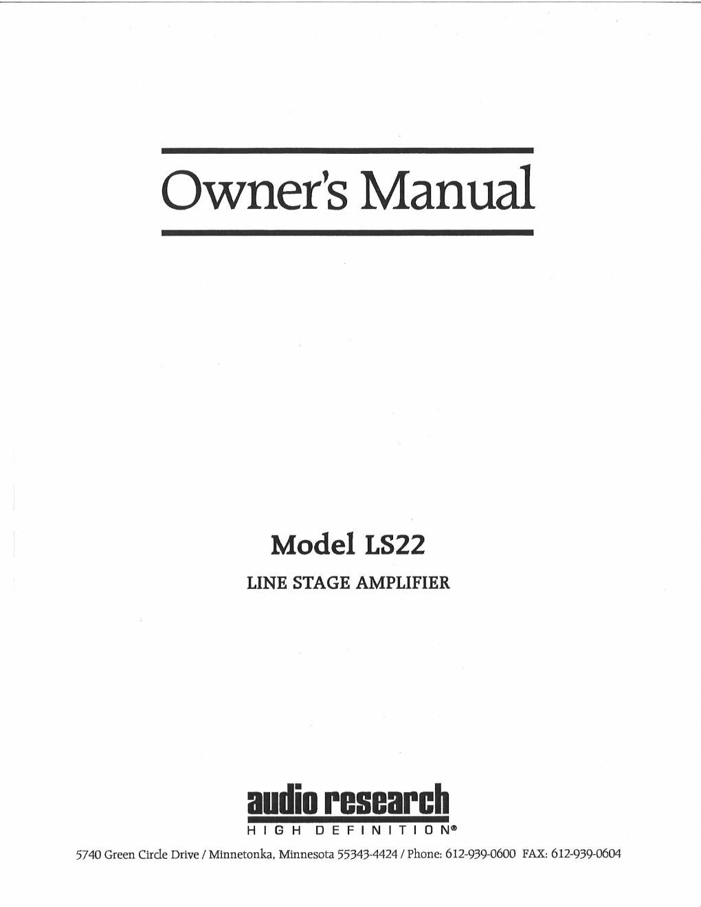 audio research ls 22 owners manual