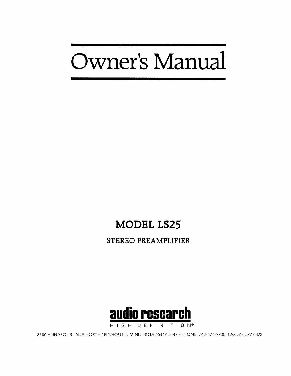audio research ls 25 ls 25ii owners manual