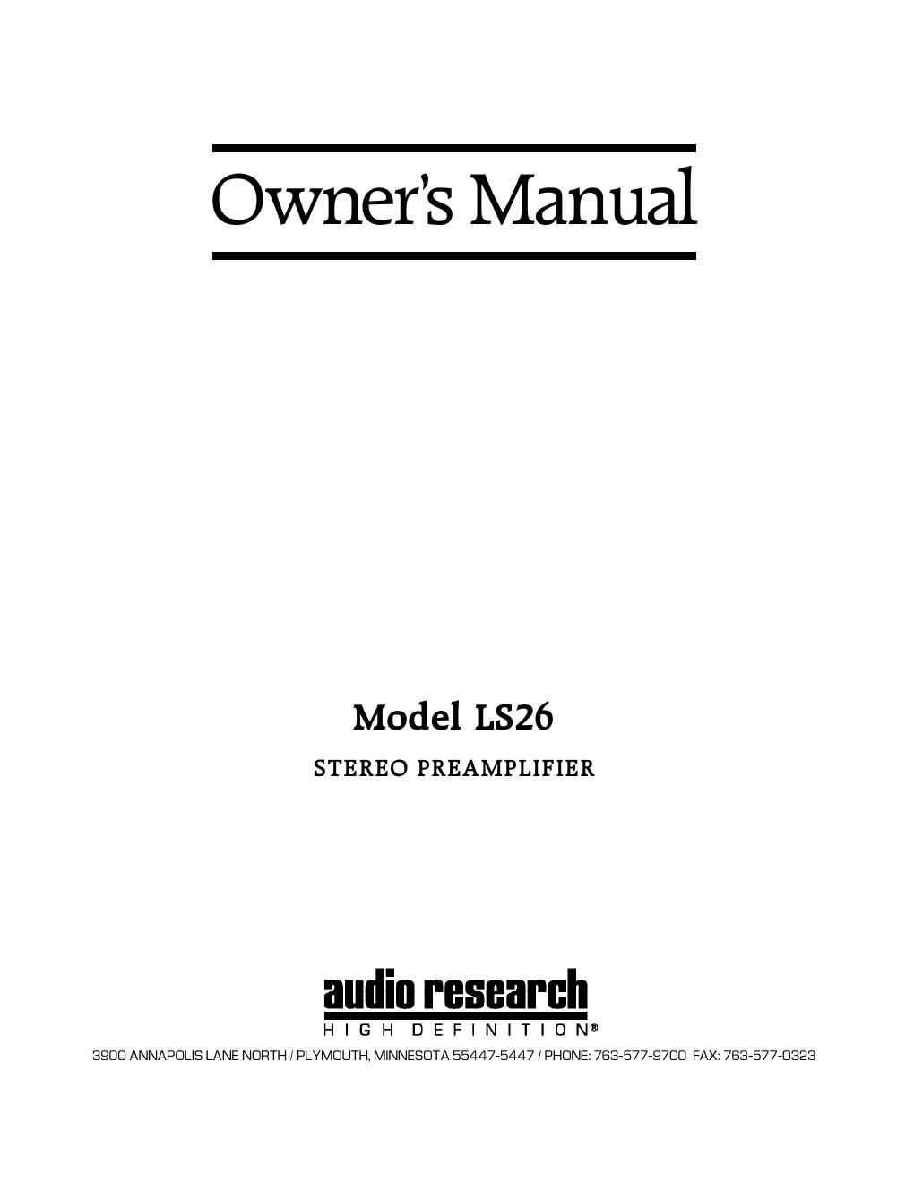 audio research ls 26 owners manual