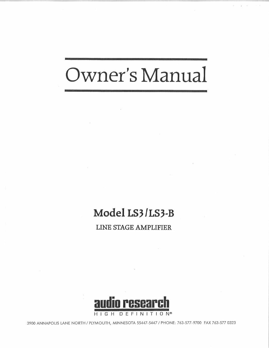 audio research ls 3 ls 3b owners manual