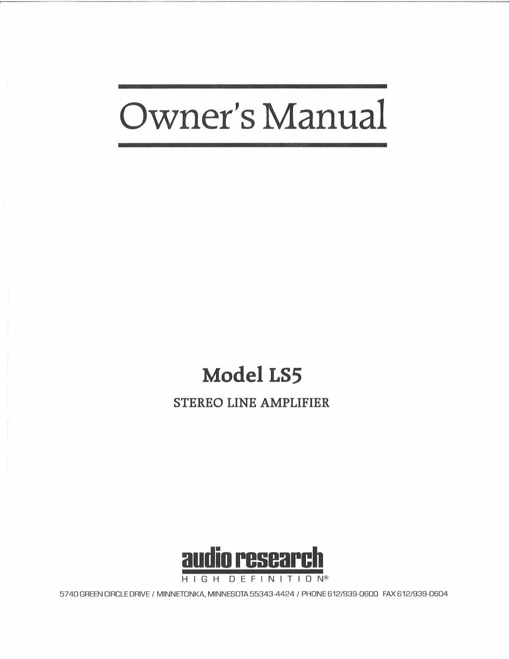 audio research ls 5 owners manual