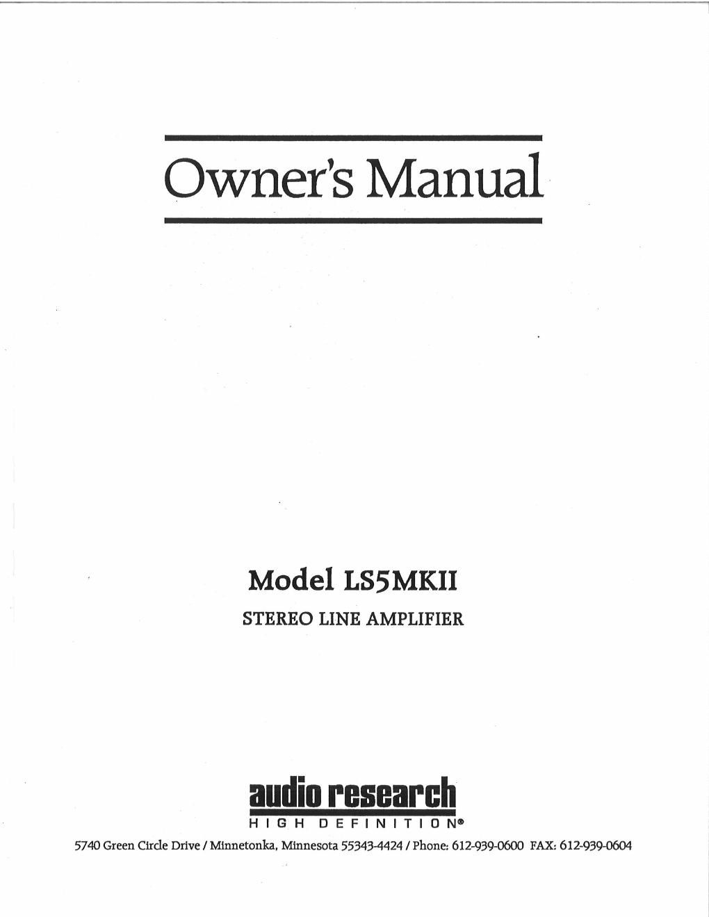 audio research ls 5ii owners manual
