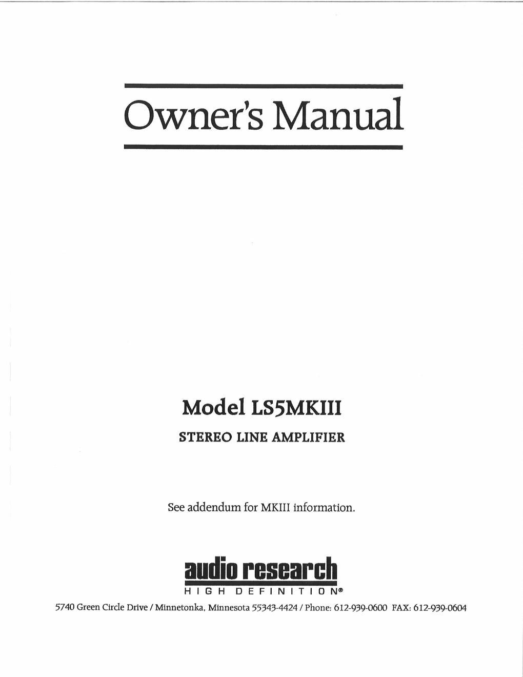 audio research ls 5iii owners manual