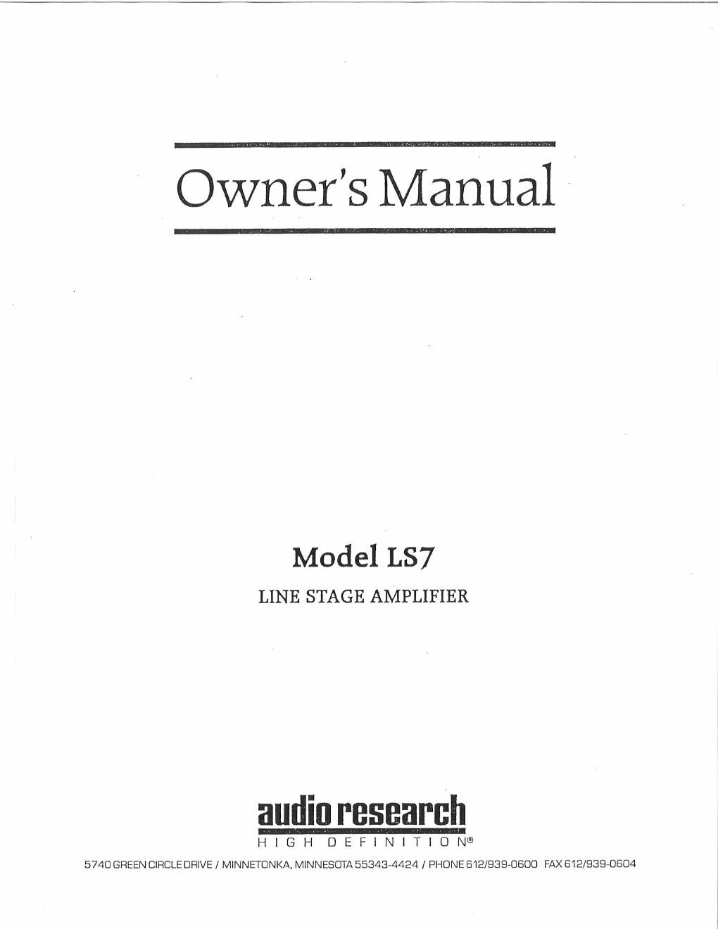audio research ls 7 owners manual